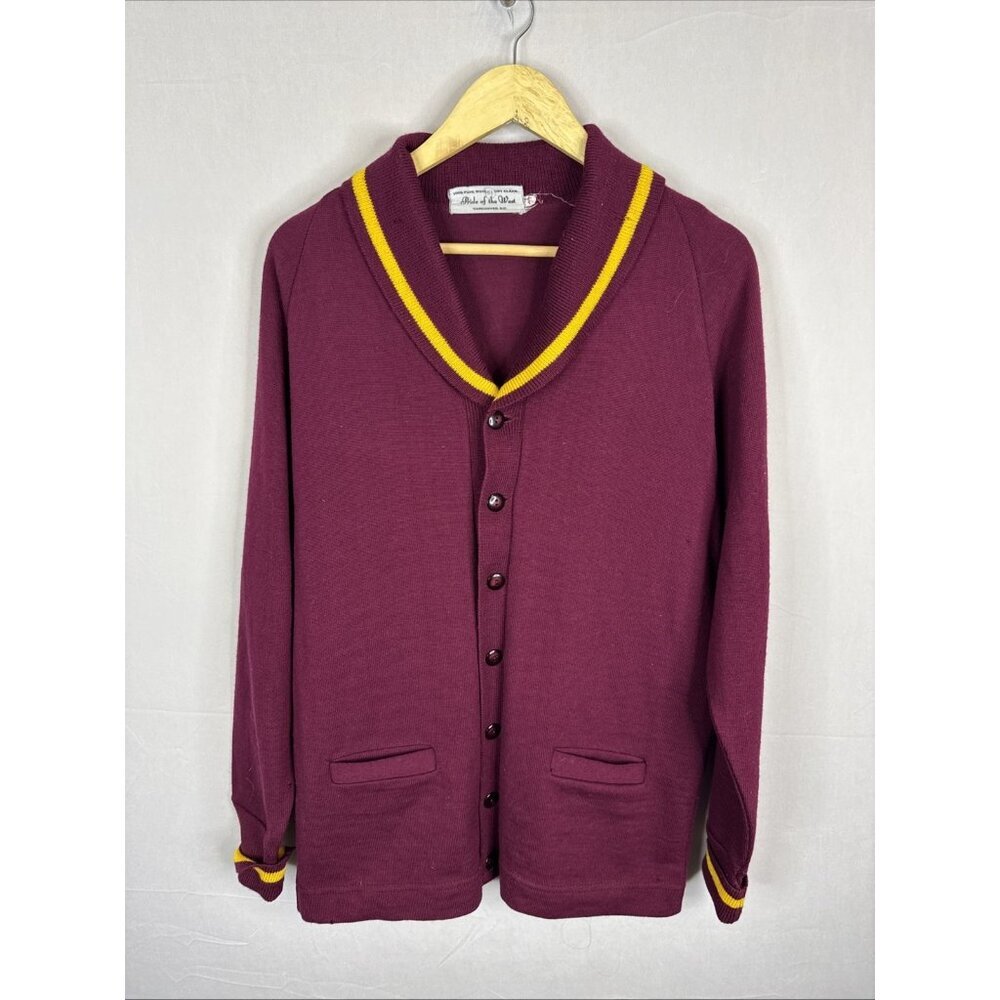 Vintage Pride of the West Wool Shawl Collar Cardigan‎ Varsity Style Men L Flaws